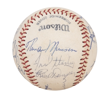 1974 New York Yankees Team Signed Yankees Logo Baseball with 21 Signatures including Bold Thurman Munson (JSA)